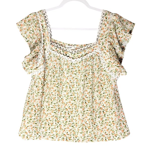 Mine Boho Crochet Flutter Sleeve Top sz M Delicate Floral Gathered Cottagecore - Picture 1 of 10